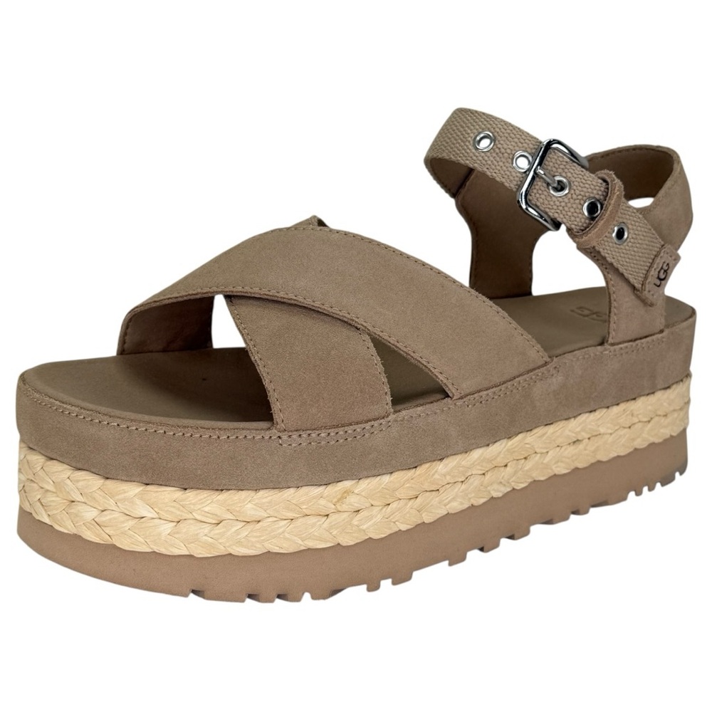 UGG Aubrey Tan Leather Womens Platform Sandals Size 10M - Picture 2 of 14